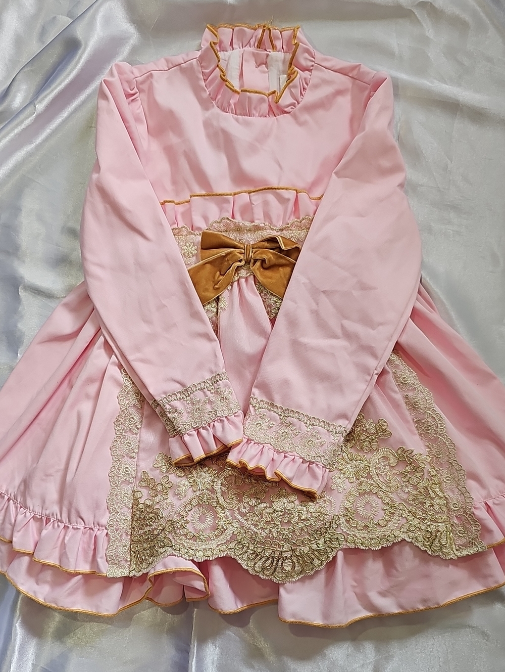 Pettigirl Kids Toddler Girls Pink Ruffle Dress with Bows Holiday Spanish Dress